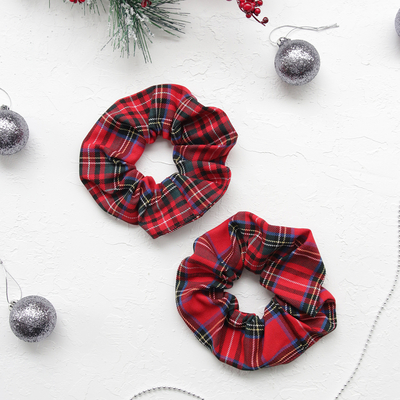 Red plaid fabric buckle set, 2 pcs - 1