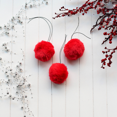 Faux fur pompom, Red - 6 cm / 3 pcs - 1