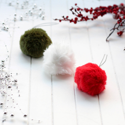 Faux fur pompom, Red - 6 cm / 3 pcs - 2