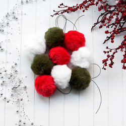 Faux fur pompom, Red - 6 cm / 3 pcs - 3