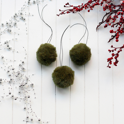 Faux fur pompom, Khaki - 6 cm / 3 pcs - 1