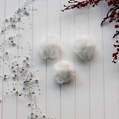 Faux fur pompom, White - 6 cm / 3 pcs - 1