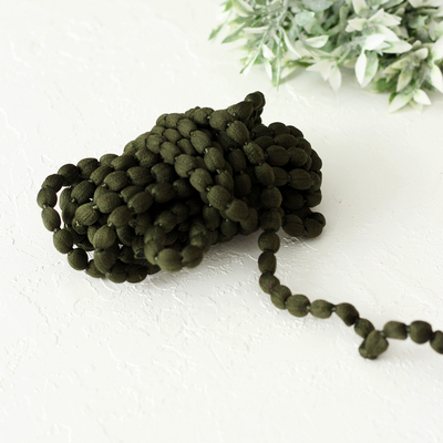 Bubble pompom ribbon in khaki green, 8 mm / 5 metres - 1