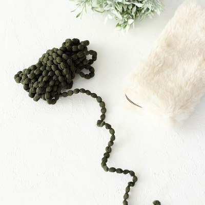 Bubble pompom ribbon in khaki green, 8 mm / 5 metres - 2