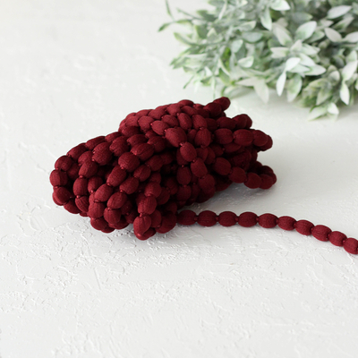 Burgundy bubble pompom ribbon, 8 mm / 5 metres - 1