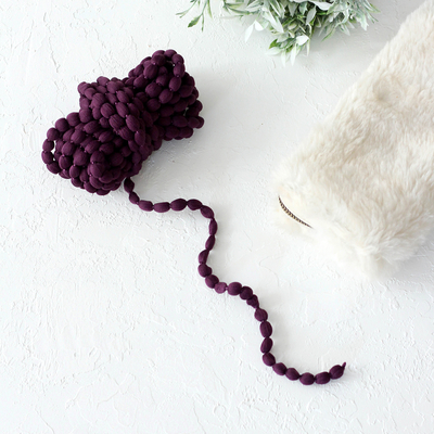 Damson color bubble pompom ribbon, 8 mm / 5 metres - 3