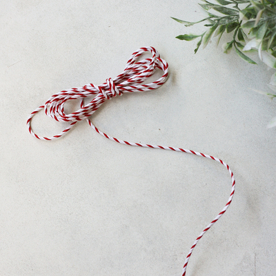 Martenitsa red and white twist bracelet rope, 2 mm / 2 metres - 1