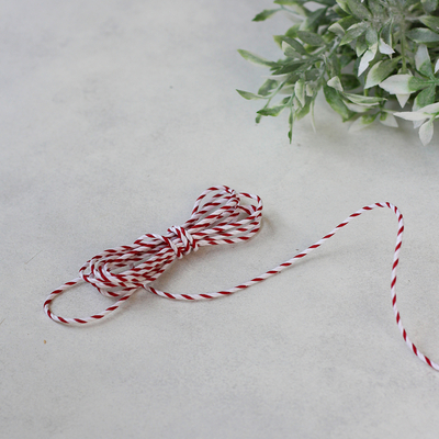 Martenitsa red and white twist bracelet rope, 2 mm / 2 metres - 3