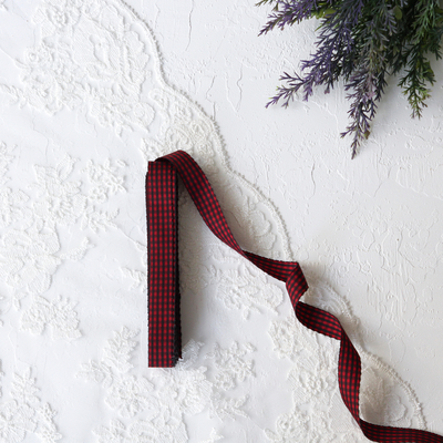 Red and black gingham ribbon, 1.5 cm / 10 metres - 1