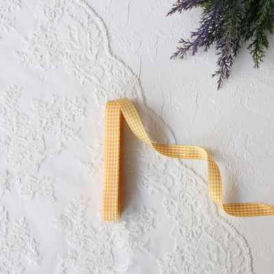 Yellow and white gingham ribbon, 1.5 cm / 10 metres - 1