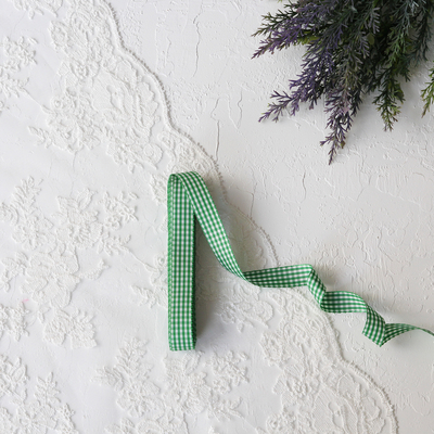 Green and white gingham ribbon, 1.5 cm / 10 metres - 1