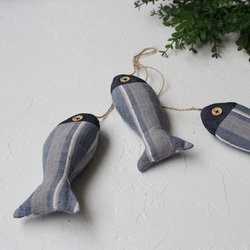 Dark blue fabric fish ornament - 2