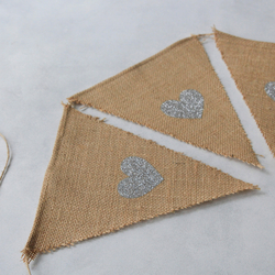 Silver heart printed jute pennant / 10 pcs - Bimotif (1)