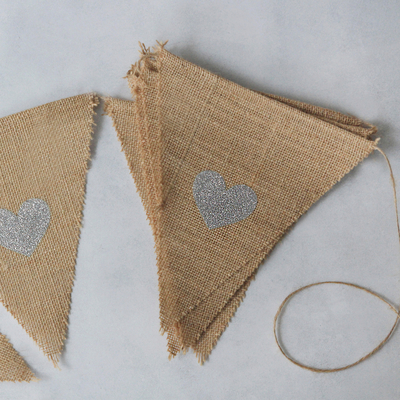 Silver heart printed jute pennant / 10 pcs - 3