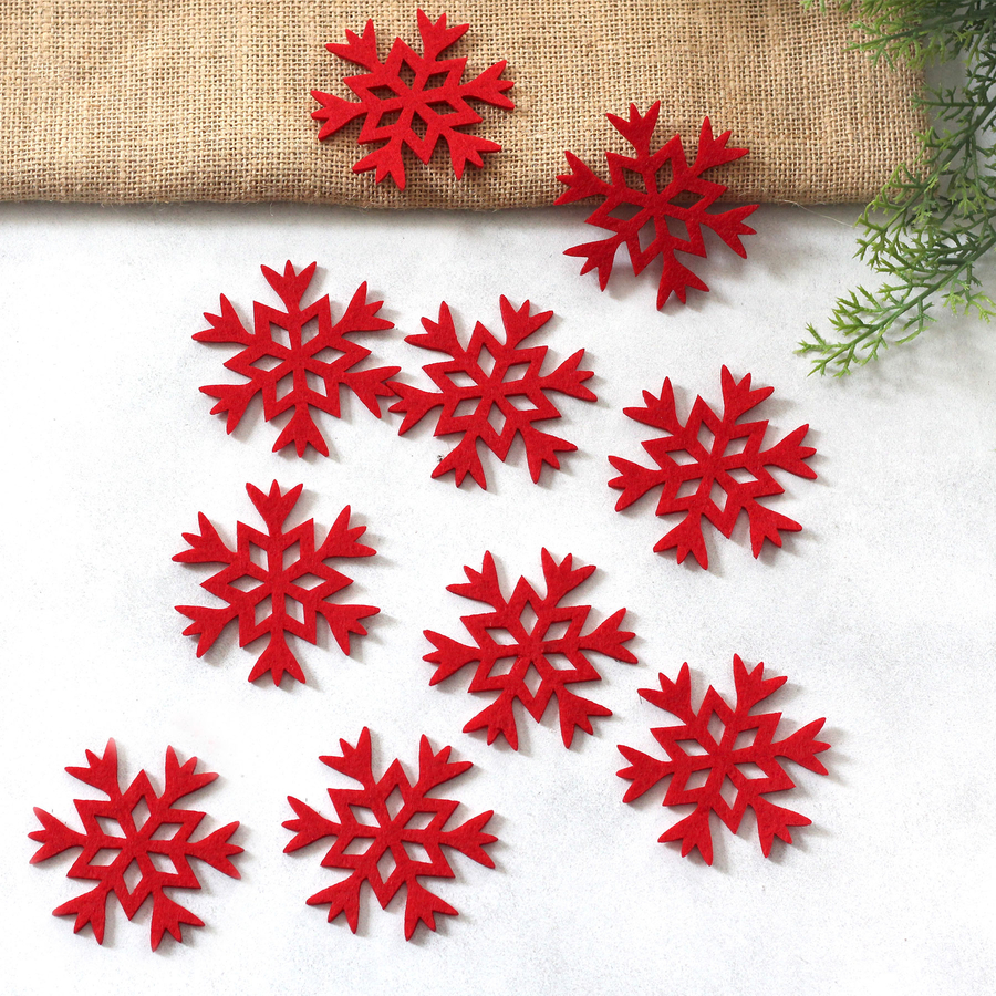 Felt motif, red snowflake / 10 pcs - 1