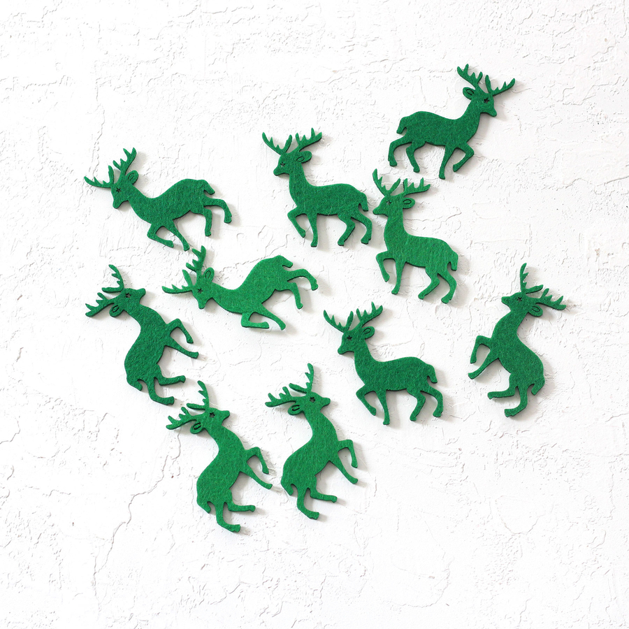 Felt motif, deer, green / 10 pcs - 1