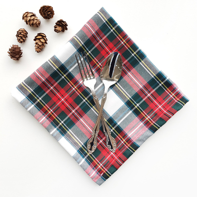 Woven cloth napkin, red green white check, 40x40 cm / 4 pcs - 1