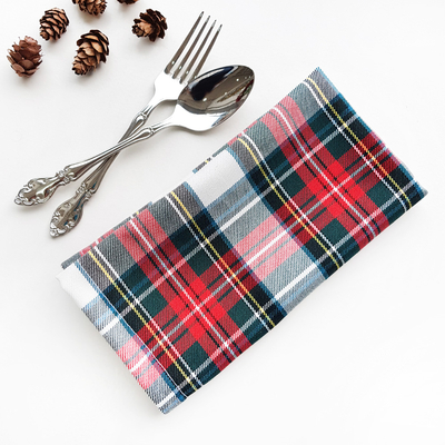 Woven cloth napkin, red green white check, 40x40 cm / 4 pcs - 2