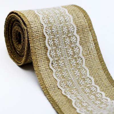 Jute ribbon with intermediate lace / 2 metres - 2