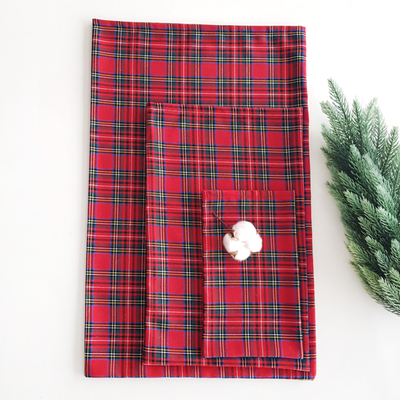 Red plaid woven fabric gift pouch / 25x40 cm (5 pcs) - 1