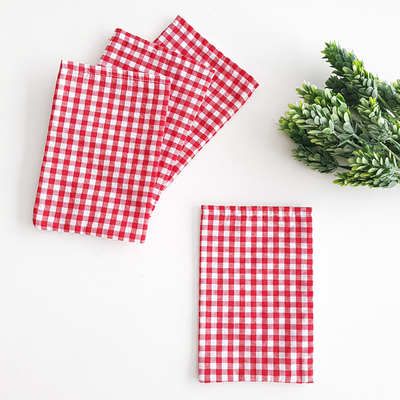 Red gingham fabric pouch, 10x15 cm / 10 pcs - 1