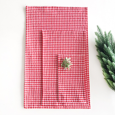 Red and white gingham fabric gift pouch / 25x40 cm (5 pcs) - 1