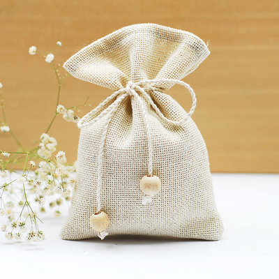 Natural pouch, with beaded twist string / 10x15 cm (10 pcs) - 1