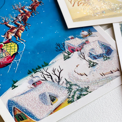 Glitter postcard, Christmas, sleigh / Set (6 pcs) - Bimotif (1)