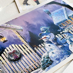 Glitter postcard, Christmas, sleigh / Set (6 pcs) - 5