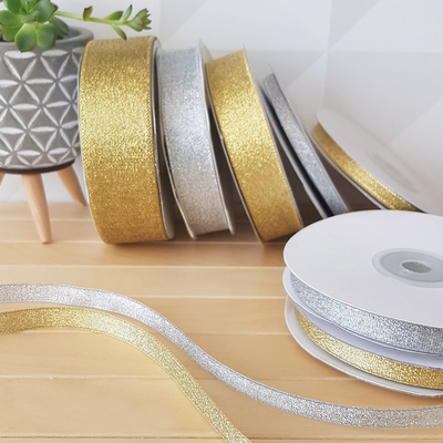 Glittered ribbon, 25 metres / 10 mm (Gold) - 1