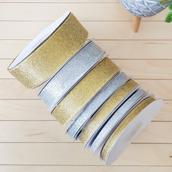 Glittered ribbon, 25 metres / 10 mm (Gold) - 2