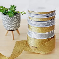 Glittered ribbon, 25 metres / 10 mm (Gold) - 3