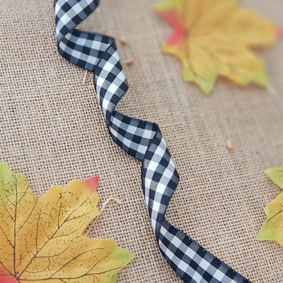 Black and white gingham ribbon, 25 mm / 5 metres - 1