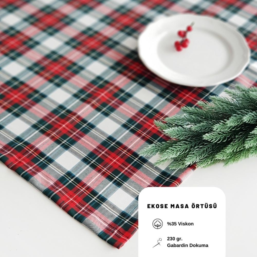 Christmas plaid red green white woven tablecloth / 100x100 cm - 1