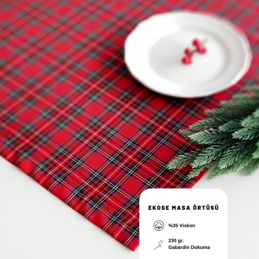 Christmas plaid red green woven tablecloth / 100x100 cm - 1