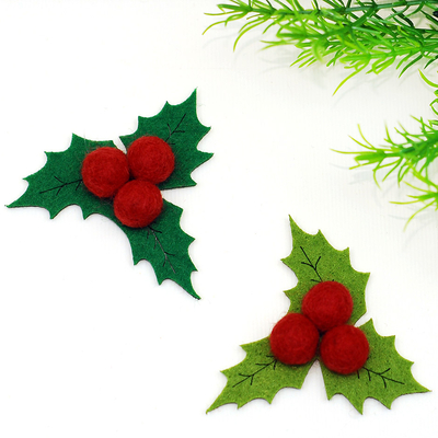 Felt motif, Christmas flowers / Dark Green (3 pcs) - 1