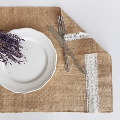 Jute placemat with intermediate lace, 35x50 cm / 2 pcs - 1