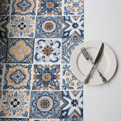 Blue runner with tile pattern / 45x170 cm - 3