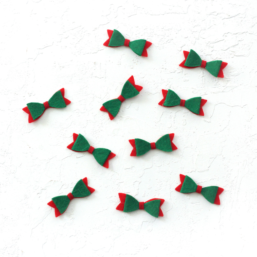 Felt motif, bow / Green on Red (10 pcs) - 1