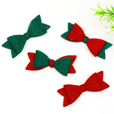 Felt motif, bow / Green on Red (100 pcs) - 2