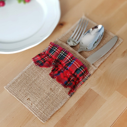 Red woven tartan cutlery cover, 10x22 cm / 4 pcs - 3