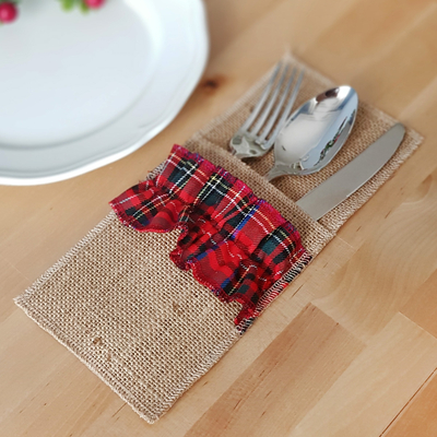 Red woven tartan cutlery cover, 10x22 cm / 4 pcs - 3