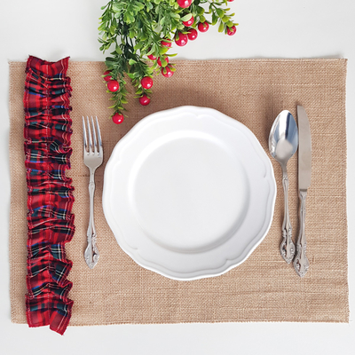 Red woven plaid jute placemat, 35x45 cm / 2 pcs - 1