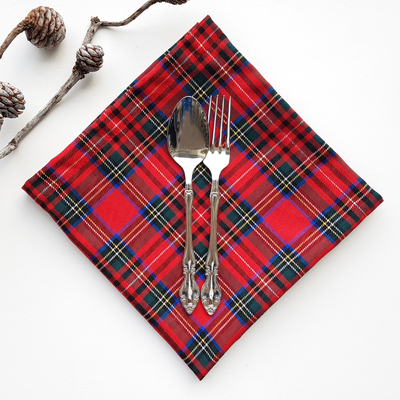 Woven cloth napkin, red green check, 40x40 cm / 4 pcs - 1