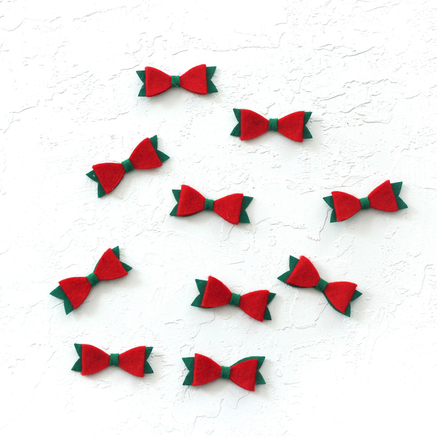 Felt motif, bow / Red on Green (100 pcs) - 1