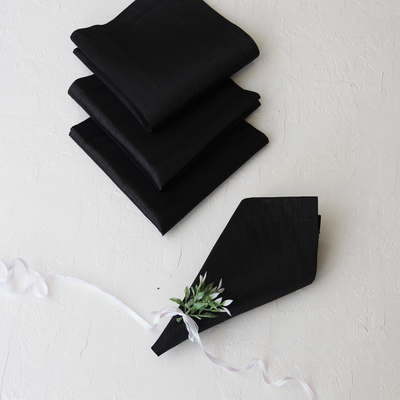 Black Ottoman silk napkin, 40x40 cm / 12 pcs - 2