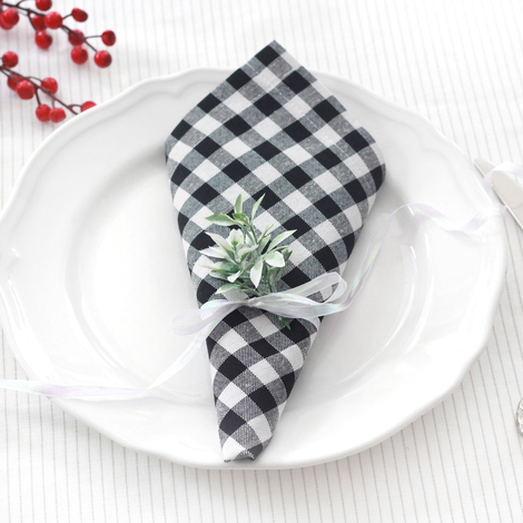 Black checked cloth napkin, 40x40 cm / 12 pcs - 2