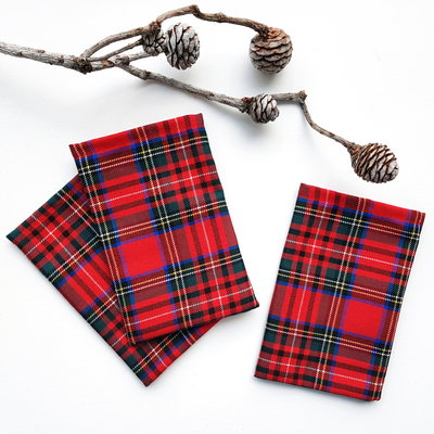 Red green plaid fabric pouch, 10x15 cm / 10 pcs - 1