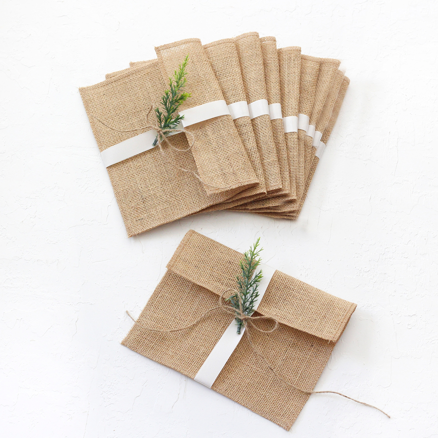 Jute envelope with ribbon, 14x19 cm / 10 pcs - 1