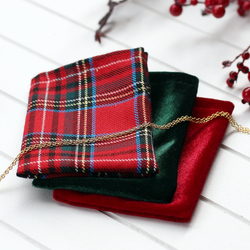 Christmas fabric jewellery pouch (7x10 cm) / Green Velvet (10 pcs) - 2